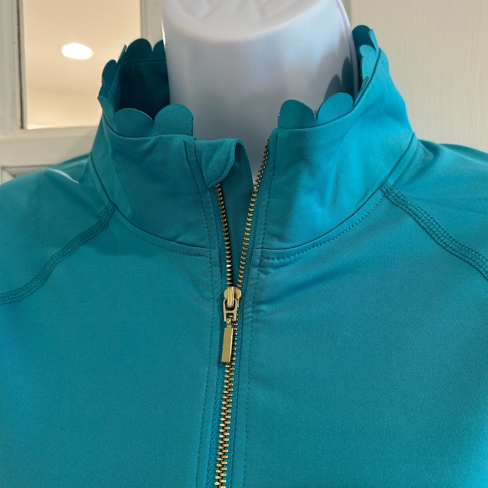 Crown & Ivy Teal Blue Zippered Fitted Long Sleeve Top